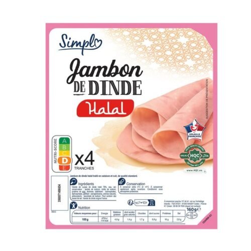 Simplo – Jambon de dinde Halal, 4 tranches savoureuses, origine française
